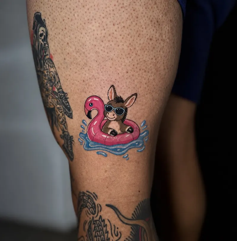 Donkey on a flamingo float
