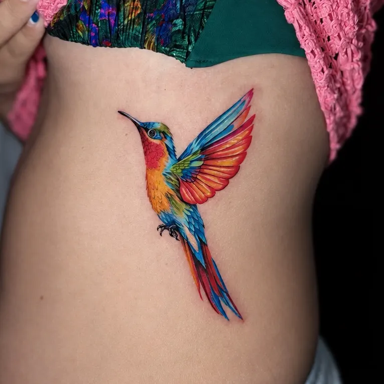 Colour hummingbird tattoo