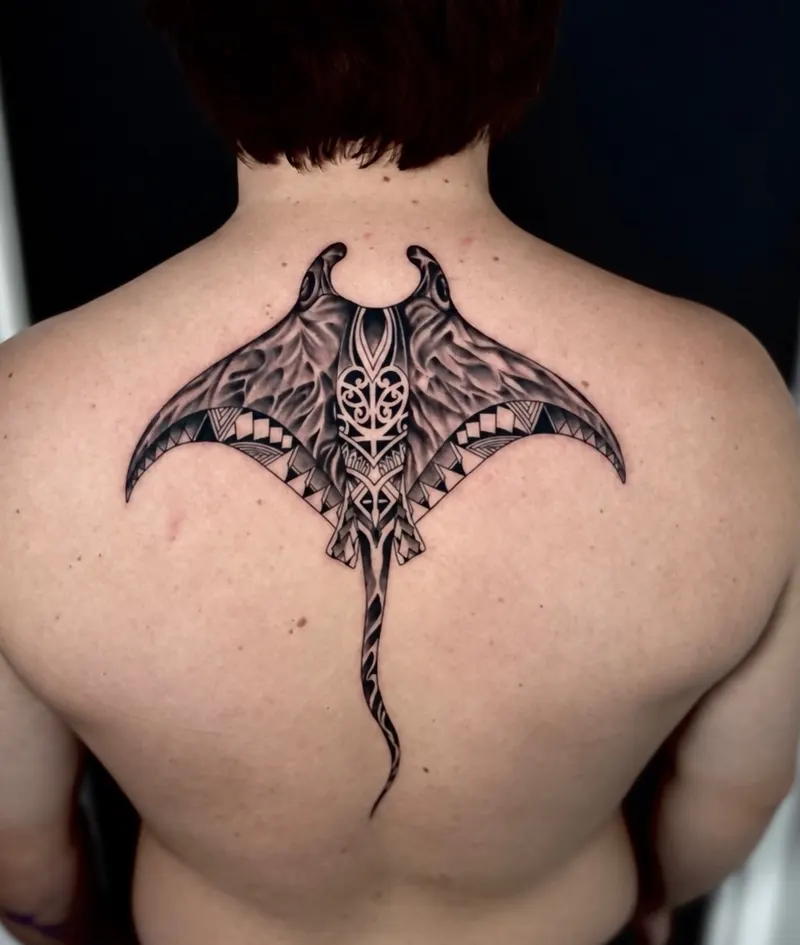 Patterned manta ray across the upper back
